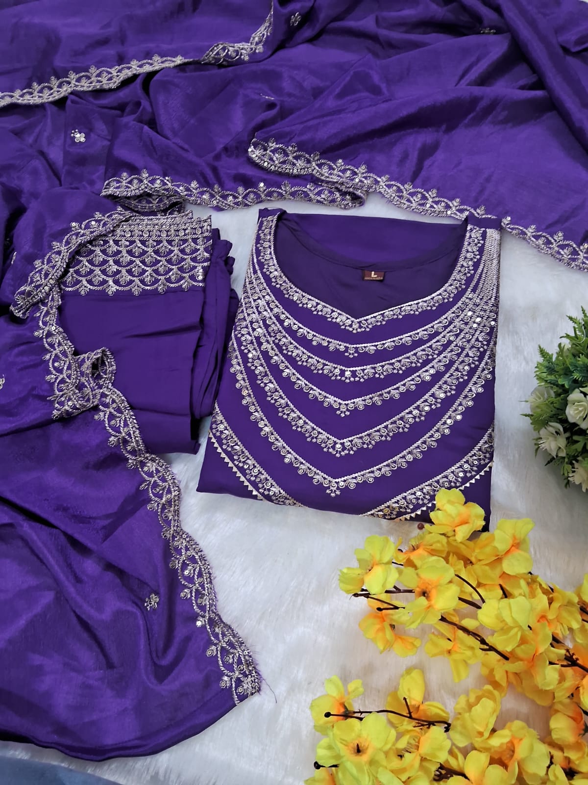 Tulsi Roman Silk Embroidered Suit Set