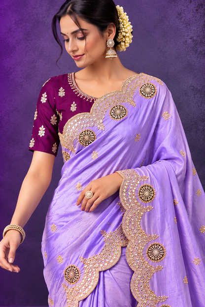 Soft Casino Crush Saree with Heavy C-Pallu Gotapatti Foil Work