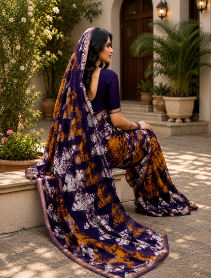 Pathshala Premium Viscose Mul Cotton Printed Saree with Zari Border