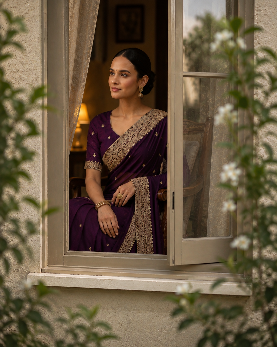 Purple Rangoli Silk Saree with Sequins & Dori Embroidery Work