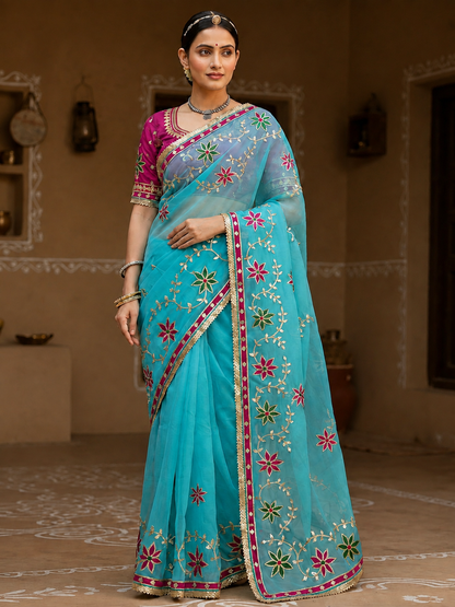 Hand Charkhi Gota Patti Work Georgette Saree