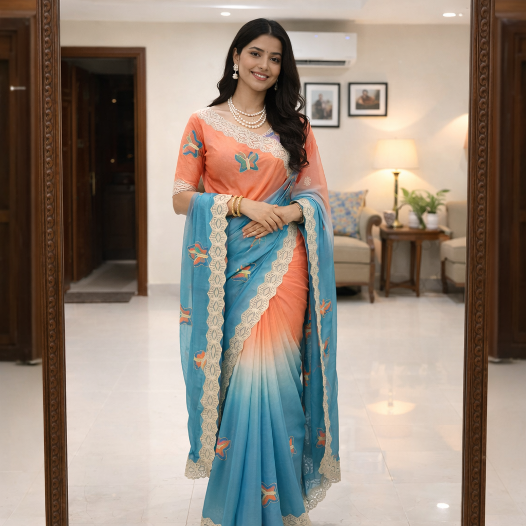Rubina Soft Fendy Butterfly Work Saree with Gota Patti Lace Border