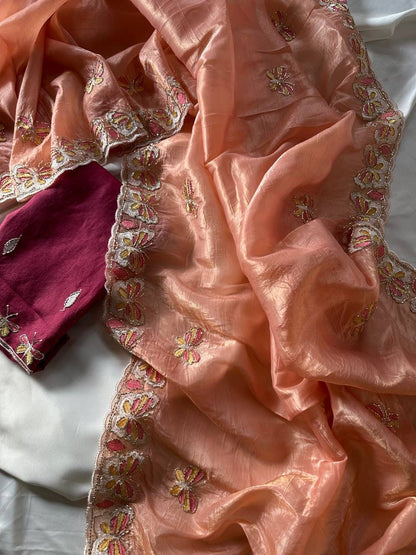 Radha Butterfly Motif Embroidered Crushed Organza Saree