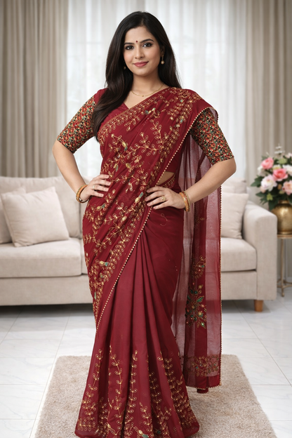 Royal Georgette Darbari Saree with Multi Sequence Work & Lace Border