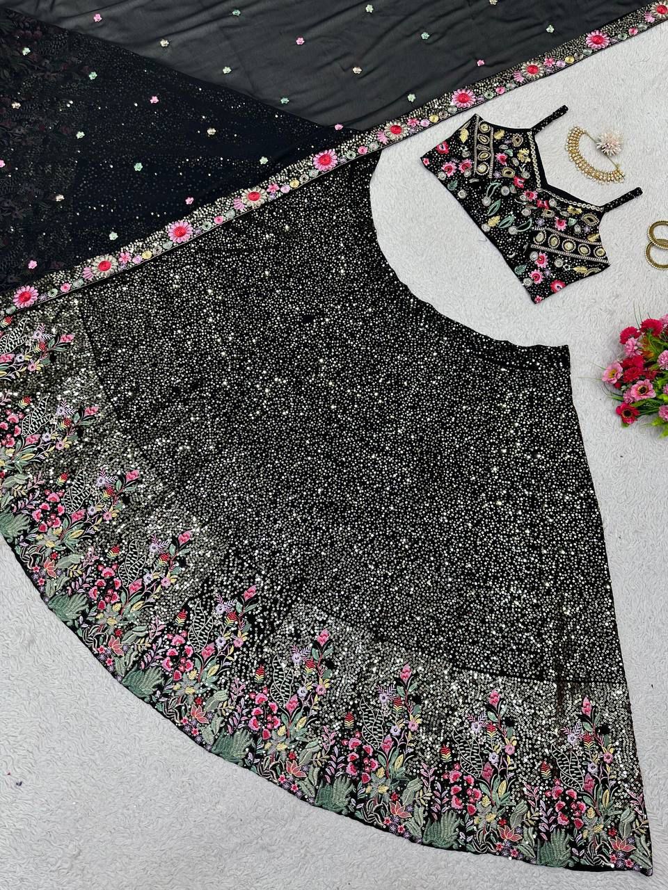 Designer Faux Georgette Lehenga Choli with Thread & Sequins Work (3 Meter Flair)