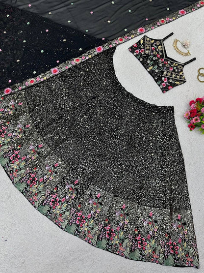Designer Faux Georgette Lehenga Choli with Thread & Sequins Work (3 Meter Flair)