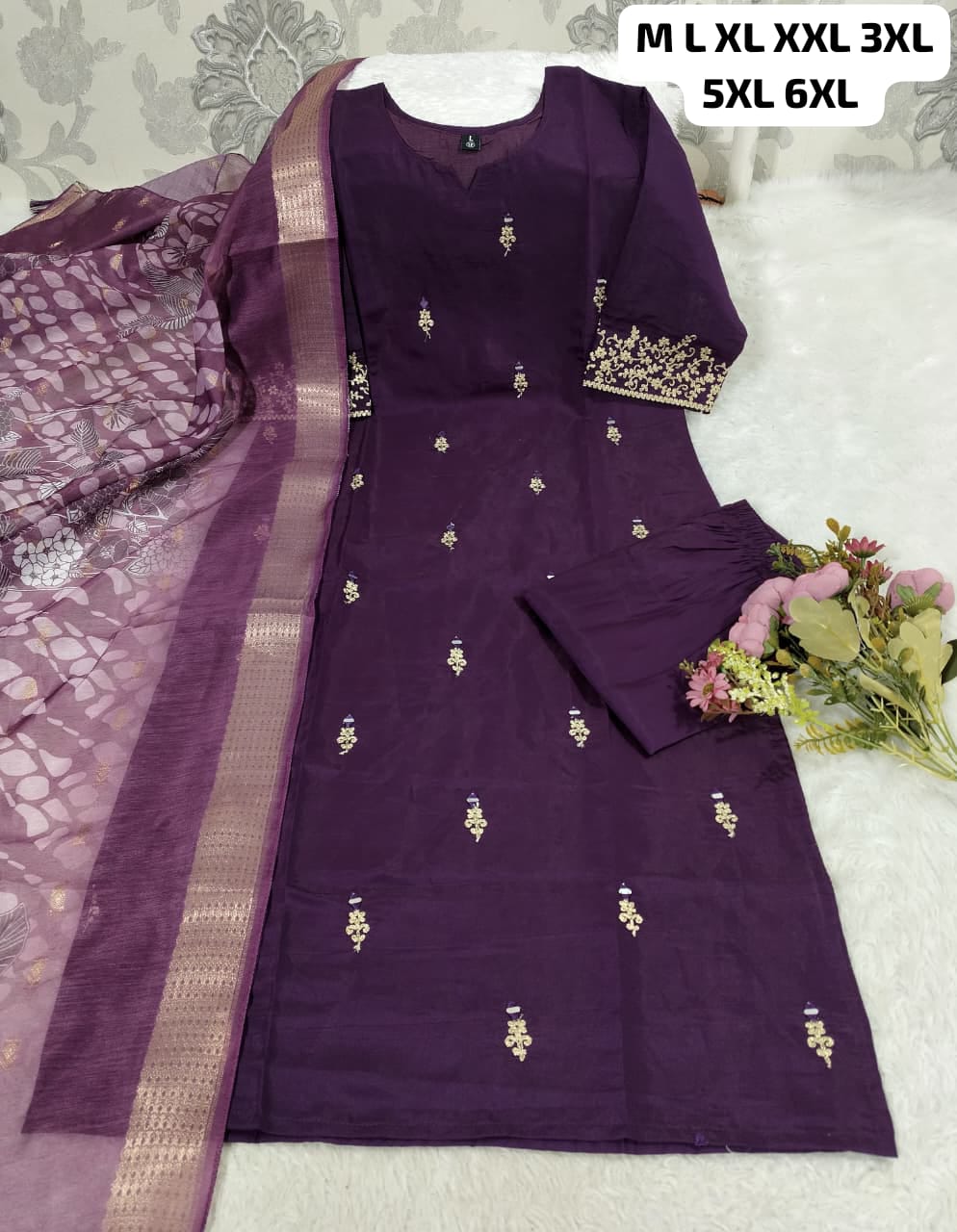 Premium Roman Silk Kurti Pant Set with Digital Print Dupatta – Festival Wear Designer Suit