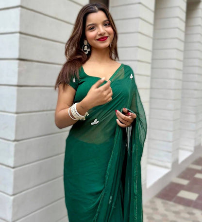 Soft Georgette Handwork Cut Dana Dinner Saree