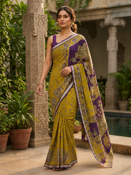 Premium Ajrakh Heavy Marsh Mellow Self Saree With Jacquard Border