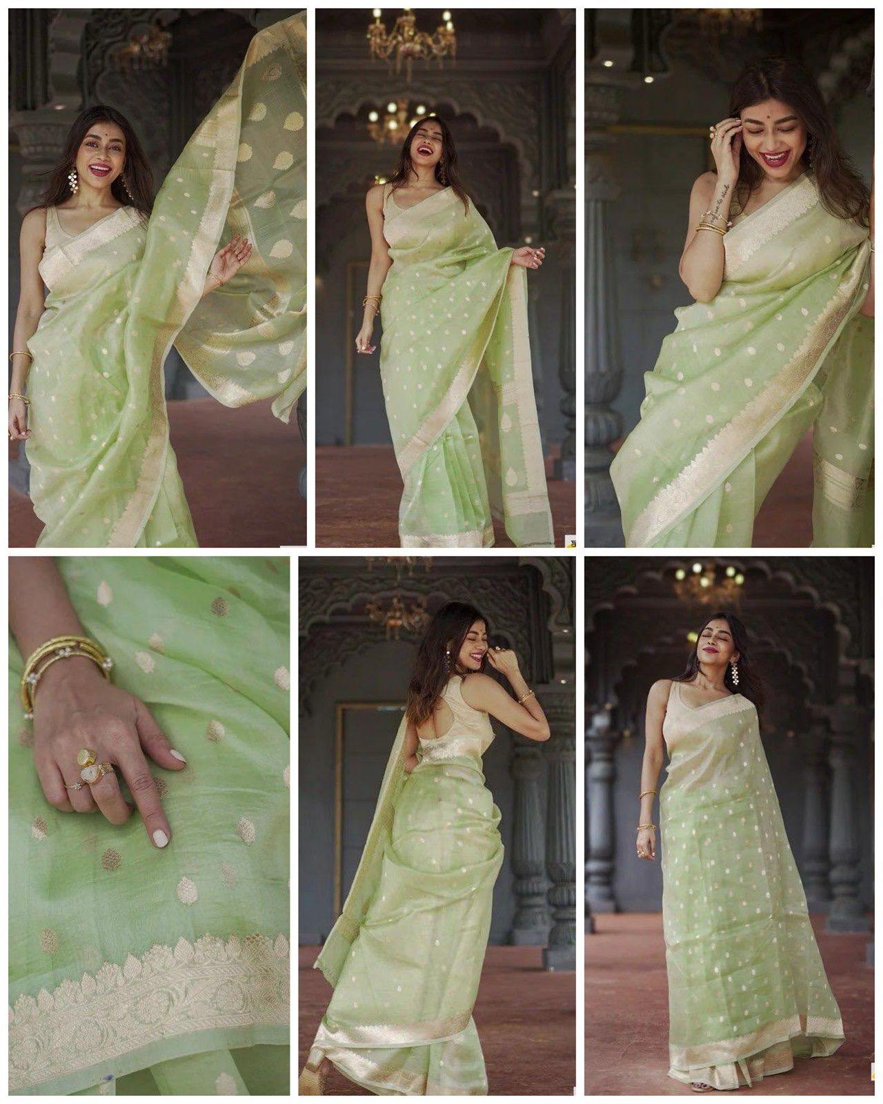 Pista Green Zari Work Saree