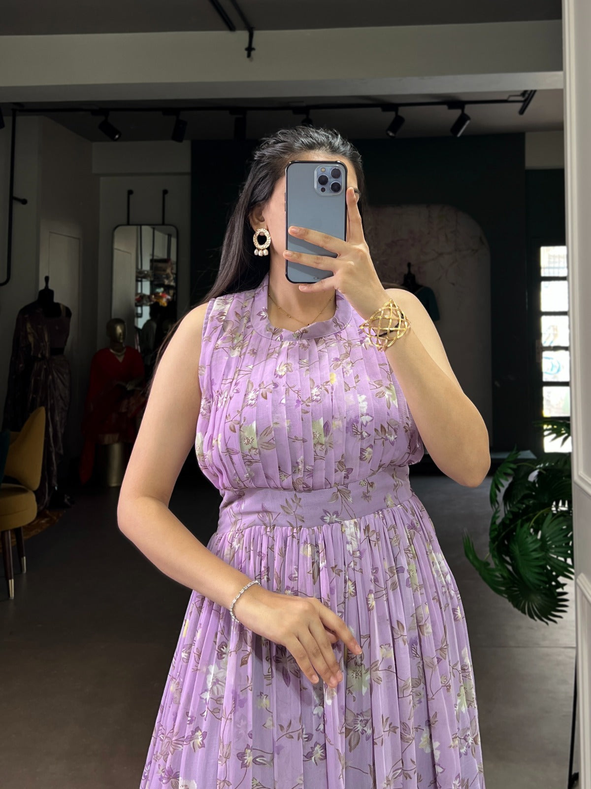 Floral Print Weightless Marble Fabric Long Party Wear Gown Dress