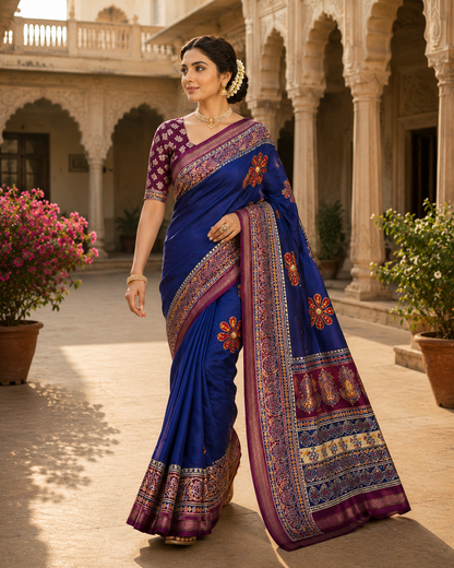 Premium Mul Cotton Printed Saree with Mirror Work & Designer Border