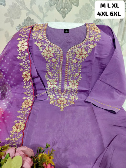 Designer Roman Silk Kurti Pant Set with Gota Patti Embroidery & Lehariya Dupatta