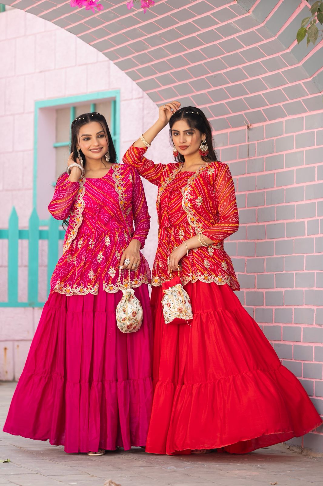 Holi Special Bandhej Lehenga Crop Top Set