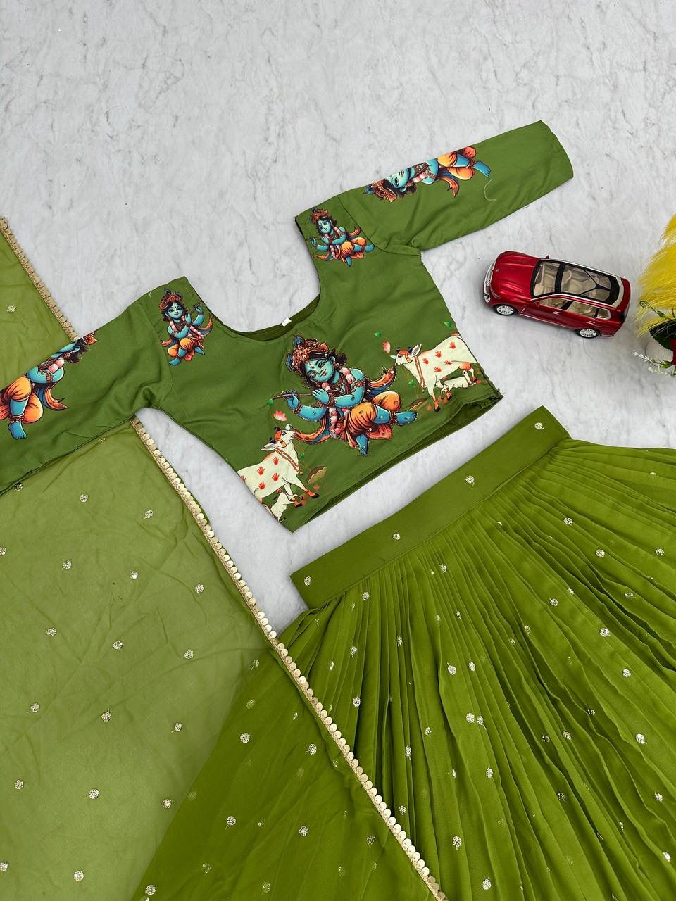 Women Kalamkari Print Lehenga Choli with Georgette Lehenga & Embroidered Dupatta
