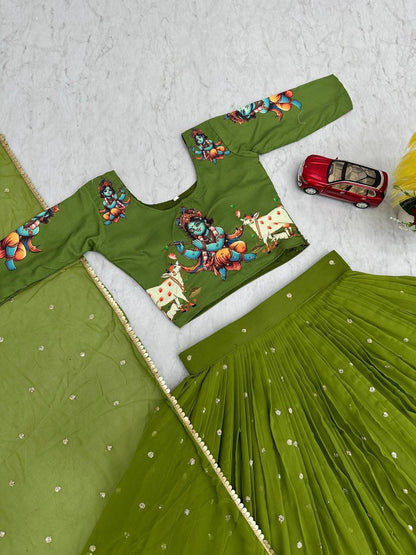 Women Kalamkari Print Lehenga Choli with Georgette Lehenga & Embroidered Dupatta