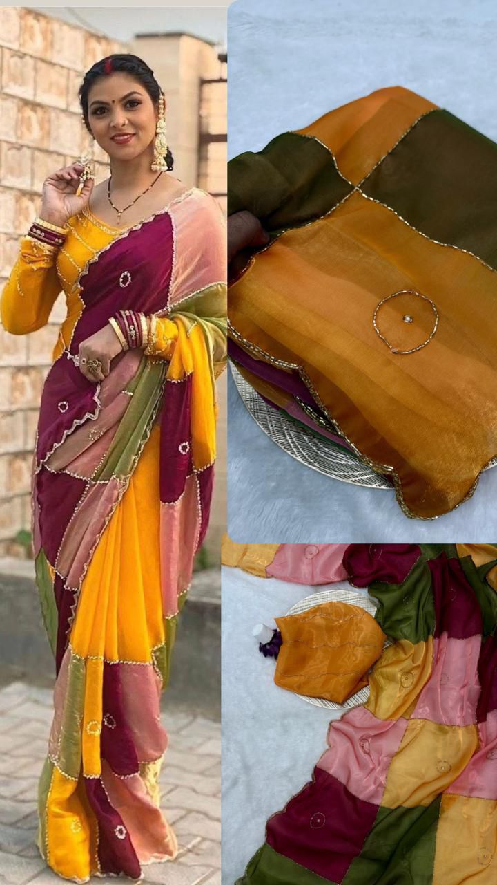 Multi Color Space Silk Handwork Saree