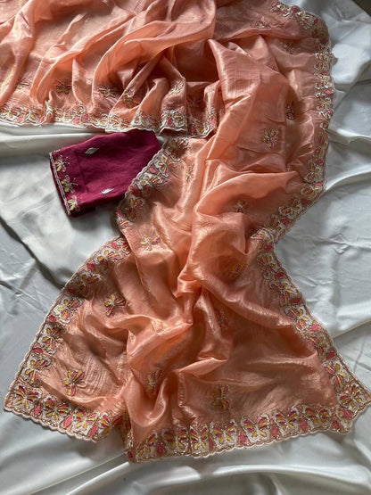 Radha Butterfly Motif Embroidered Crushed Organza Saree