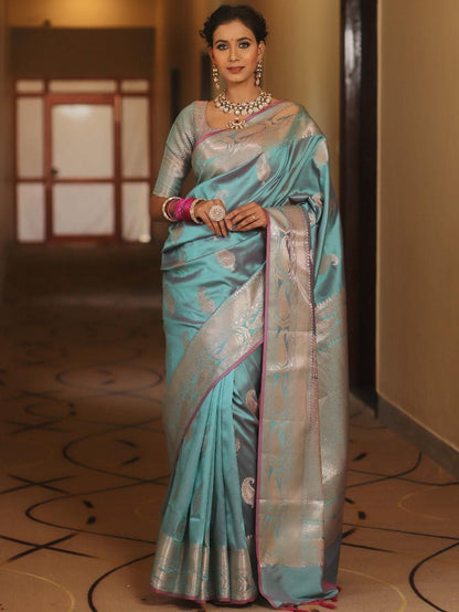 Pure Gold Zari Lichi Silk Saree