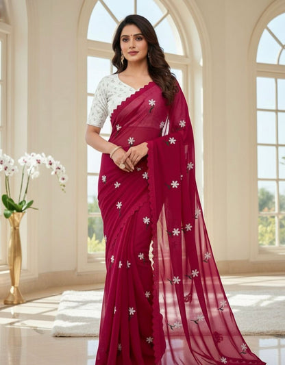 Floral Embroidered Georgette Saree – Lightweight Daily & Party Wear