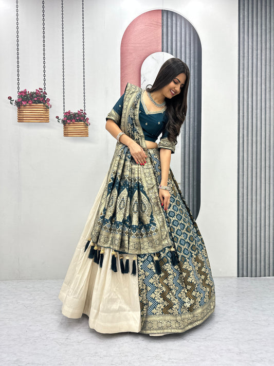 Wedding Special Jacquard Silk Lehenga & Saree Set With Rich Zari Work