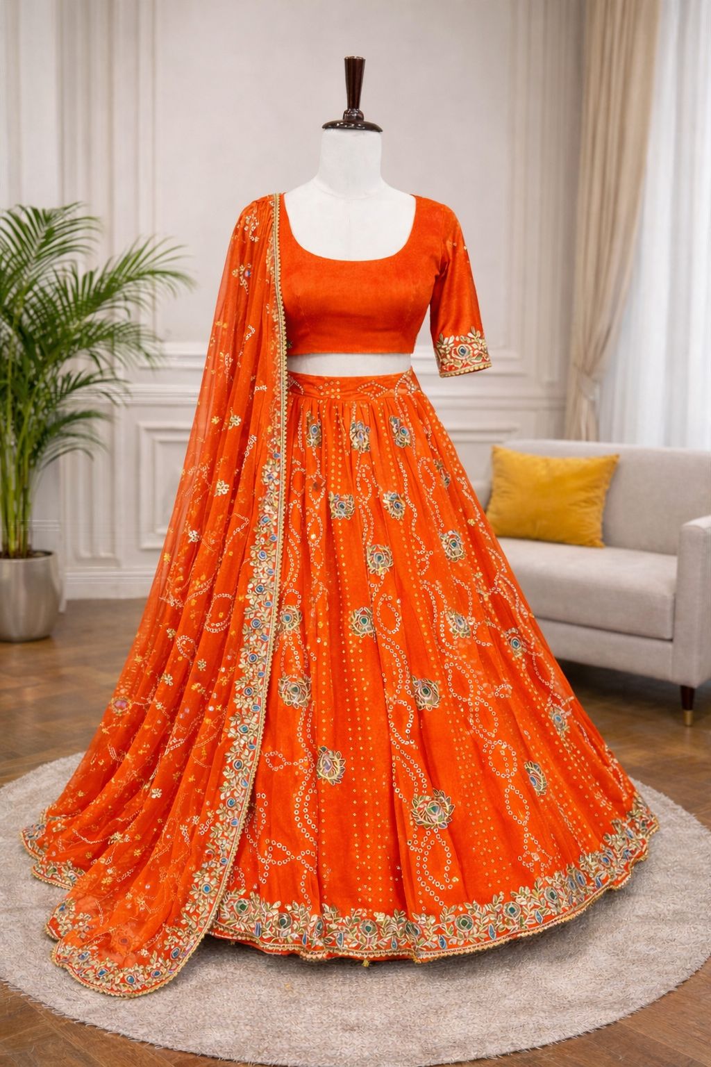 Bandhani Print Embroidered Lehenga Choli Set