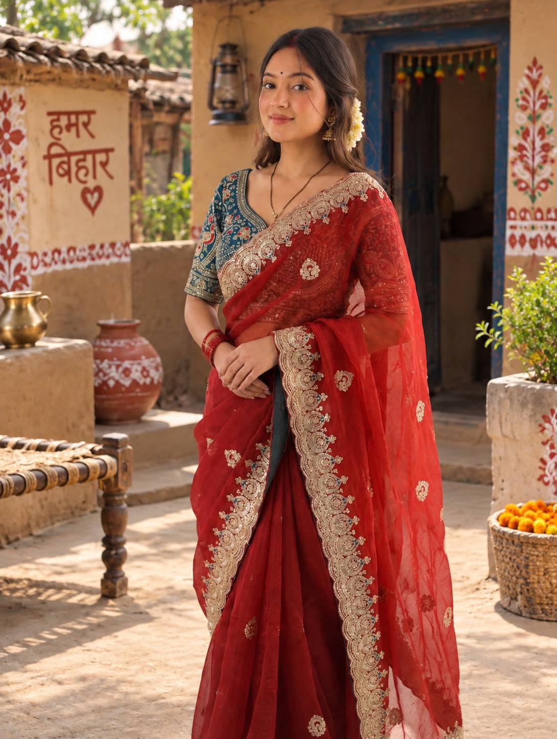 Designer Soft Space Silk Saree with Heavy Embroidered Blouse