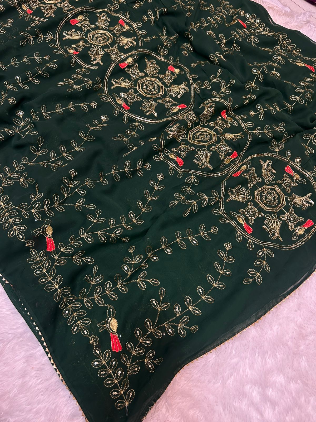 Royal Georgette Darbari Saree with Multi Sequence Work & Lace Border