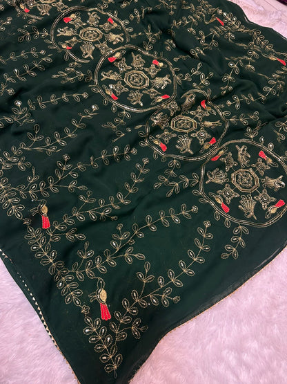 Royal Georgette Darbari Saree with Multi Sequence Work & Lace Border
