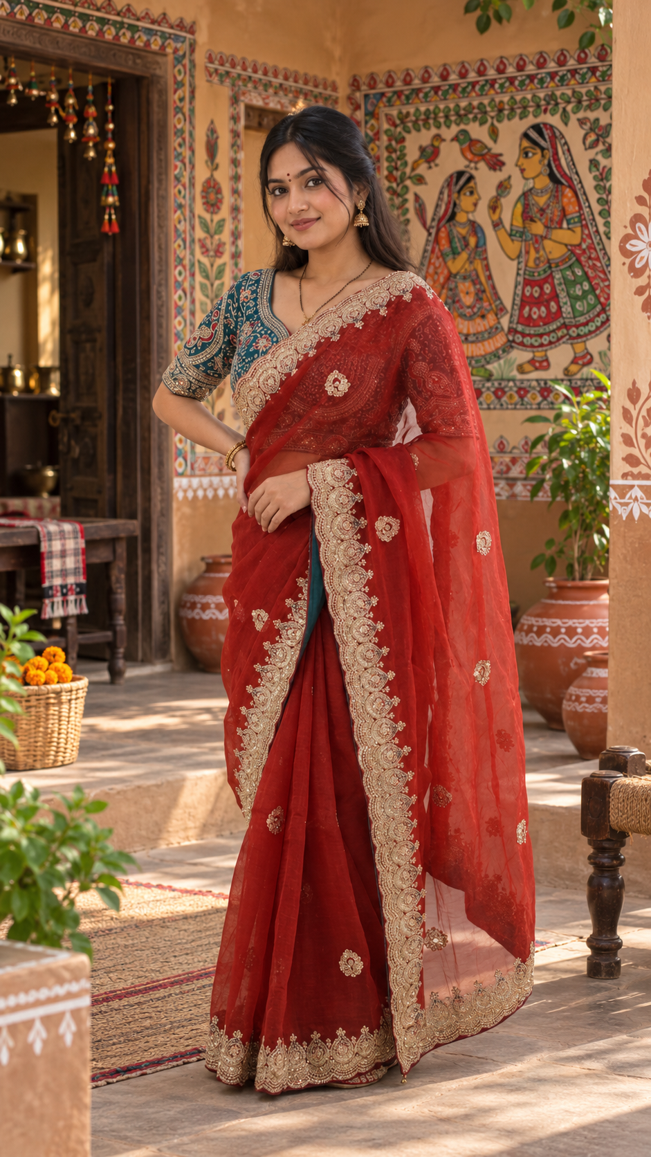 Designer Soft Space Silk Saree with Heavy Embroidered Blouse