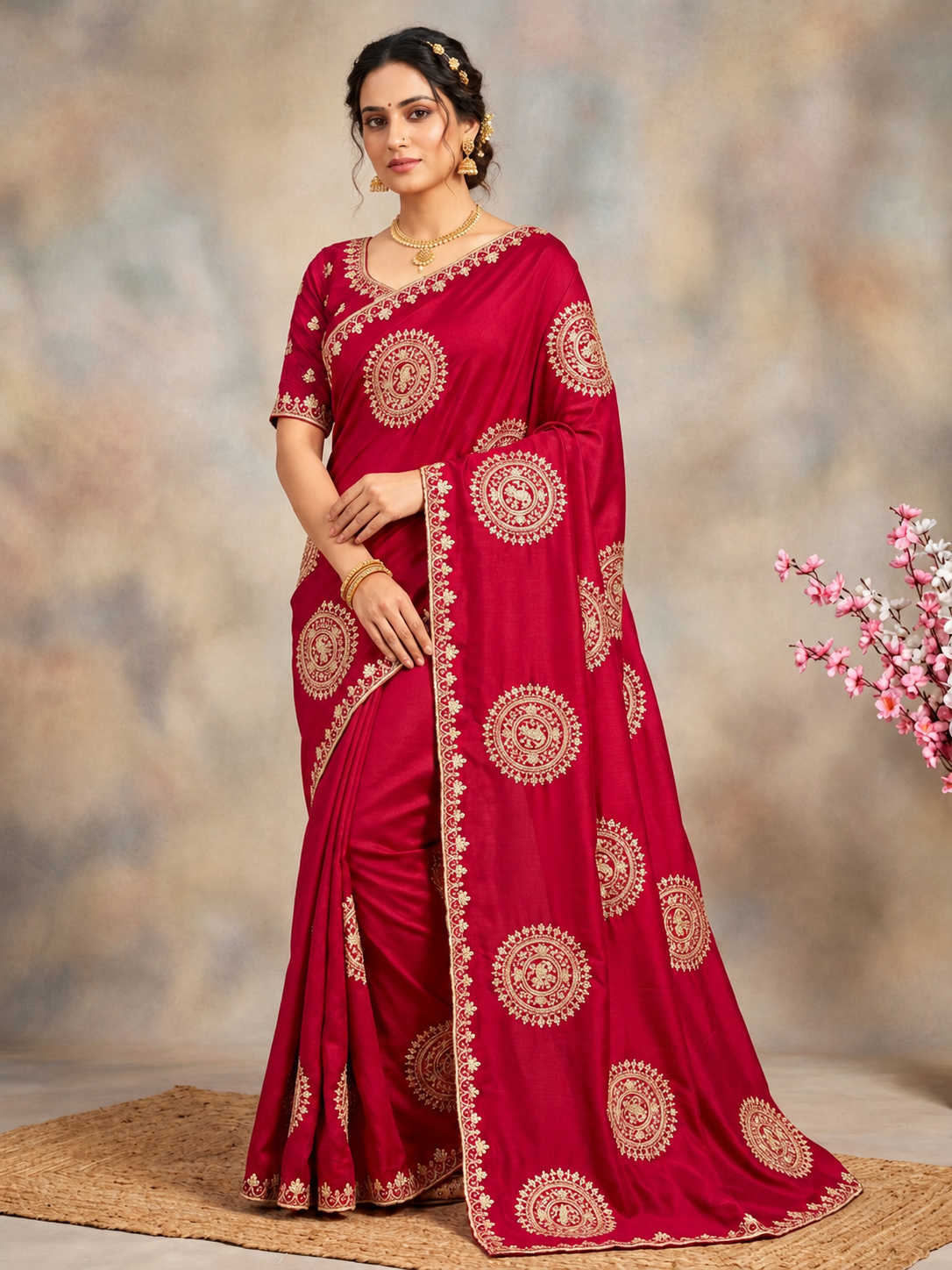 Premium H.O Silk Saree with Gotafoil Butta, C-Pallu & Cut Work Border