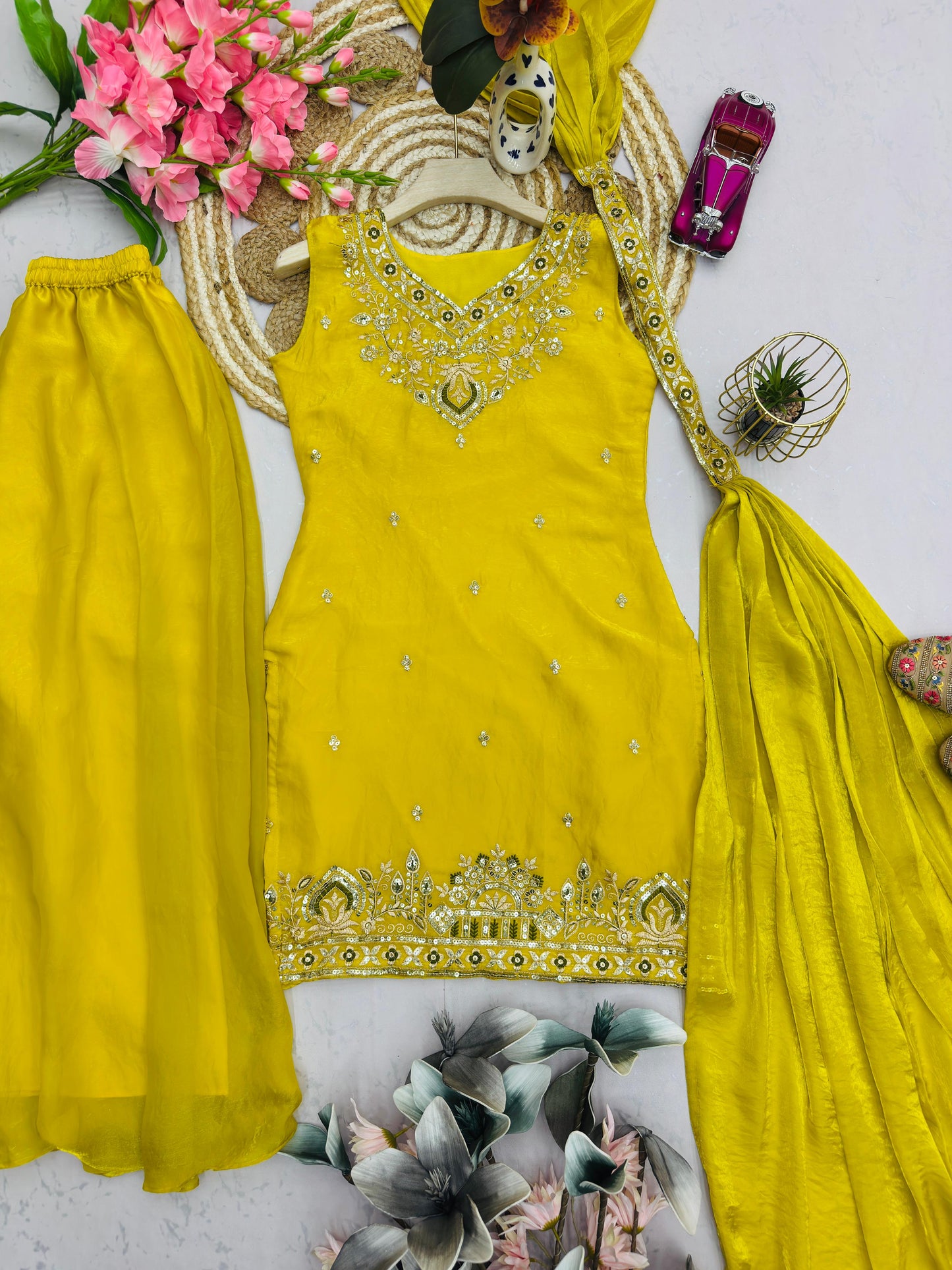 Heavy Two Tone Fendy Silk Sharara Suit With Embroidery Sequins Work & Dupatta
