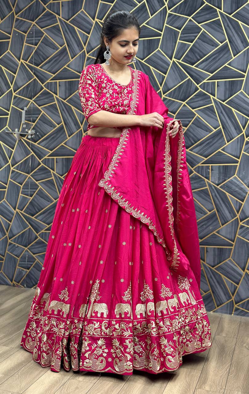 Festival Special Chinon Lehenga Choli with Heavy Embroidery Work (Fully Stitched)