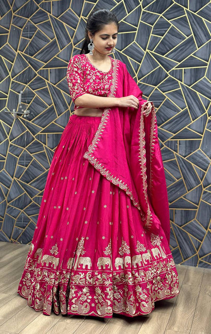 Festival Special Chinon Lehenga Choli with Heavy Embroidery Work (Fully Stitched)