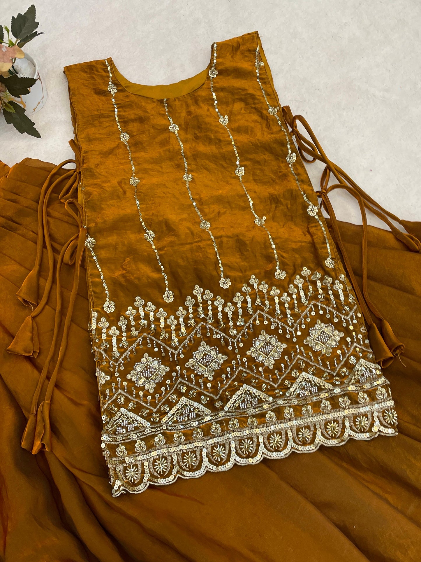 Designer Fendy Lehenga With Beads Work Koti Jacket And Stitched Blouse Set