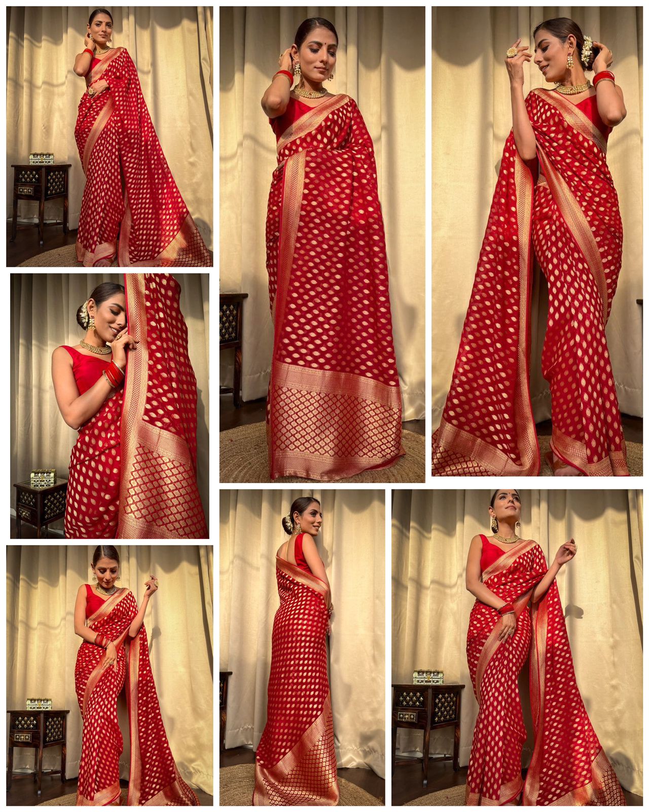 Red Gold Buti Saree