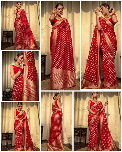 Red Gold Buti Saree
