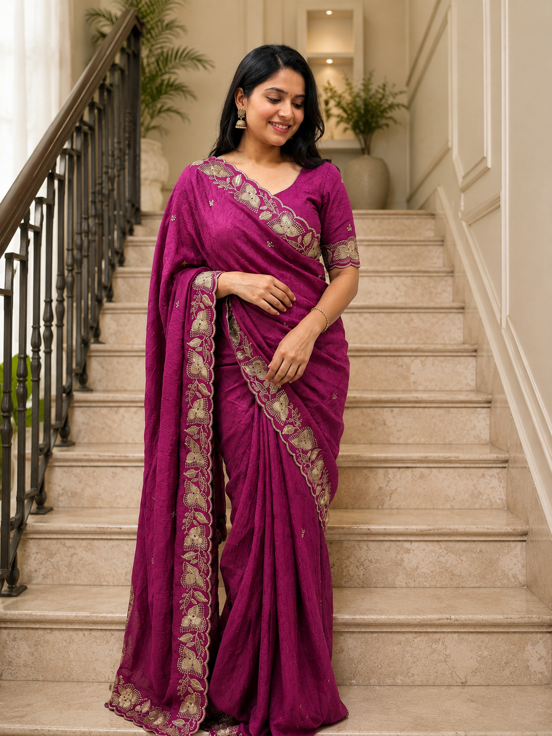 Soft Rangoli Crush Silk Saree with Heavy Sequence & Bits Embroidery | Party Wear Designer Saree
