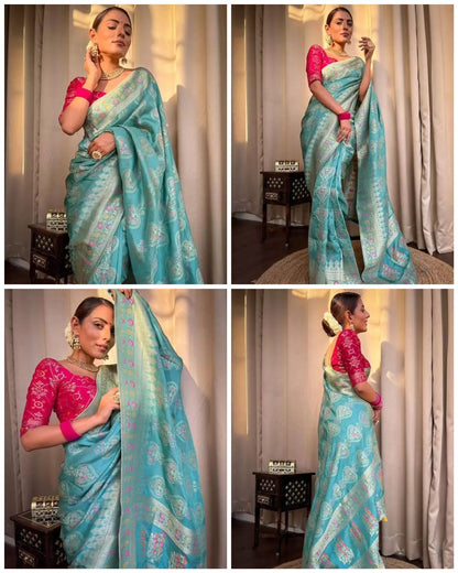 Sea Green Woven Saree