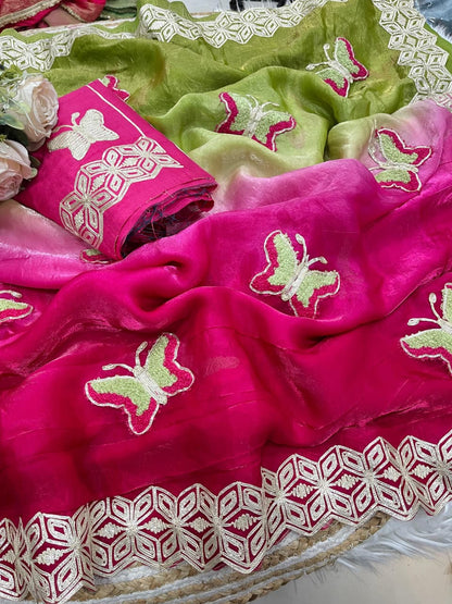 Rubina Soft Fendy Butterfly Work Saree with Gota Patti Lace Border