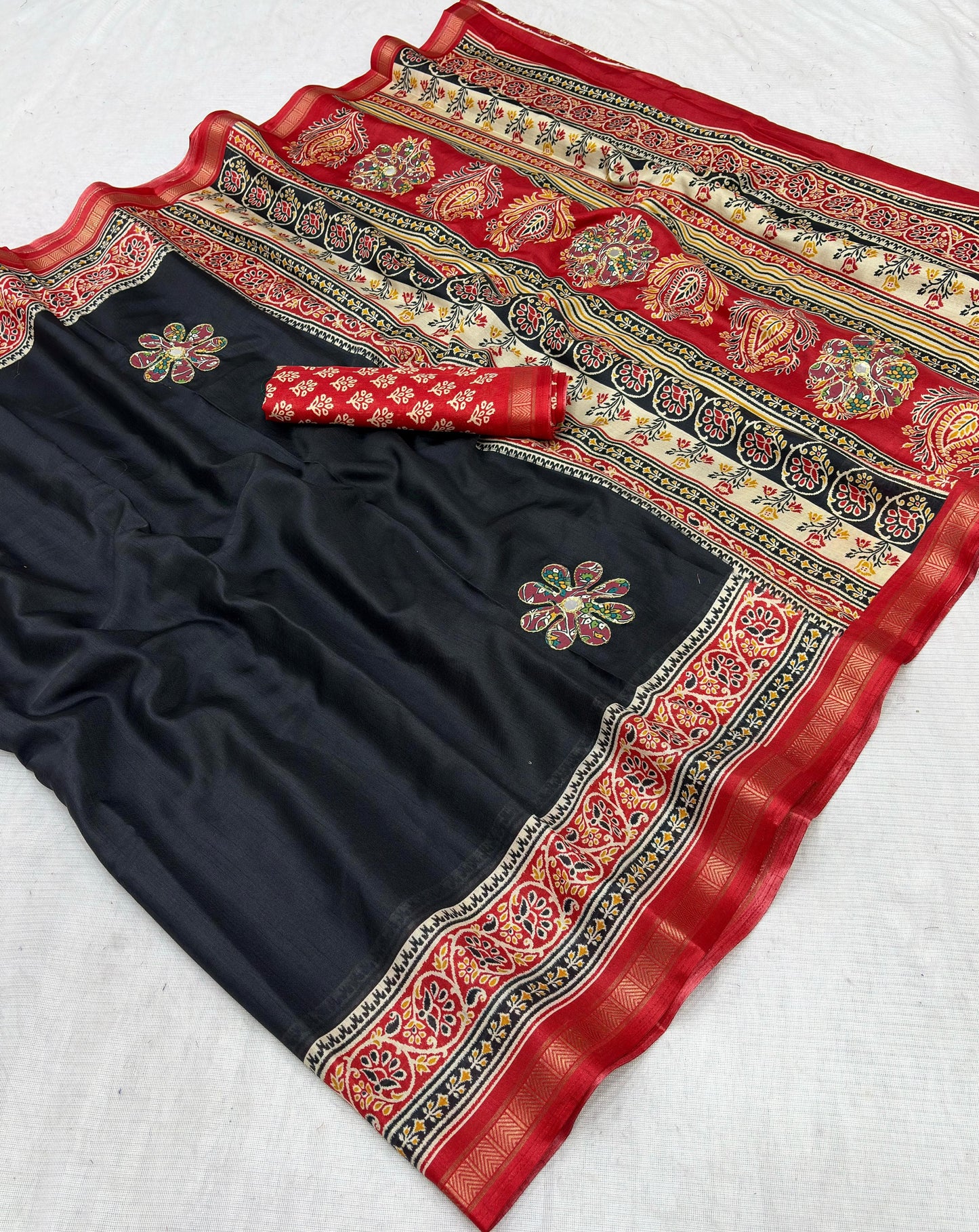 Premium Mul Cotton Printed Saree with Mirror Work & Designer Border