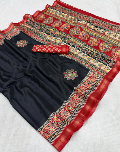 Premium Mul Cotton Printed Saree with Mirror Work & Designer Border