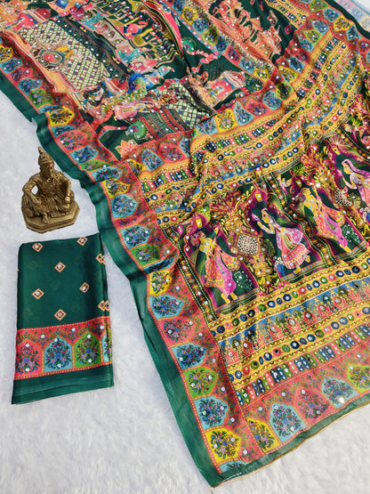 Heavy Masakali Georgette Digital Print Saree with 3000+ Mirror Work