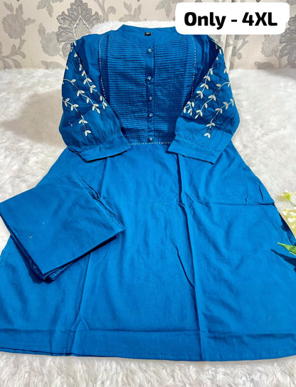 Best Seller Cotton Embroidered Kurti with Pant | Plus Size Friendly Daily Wear