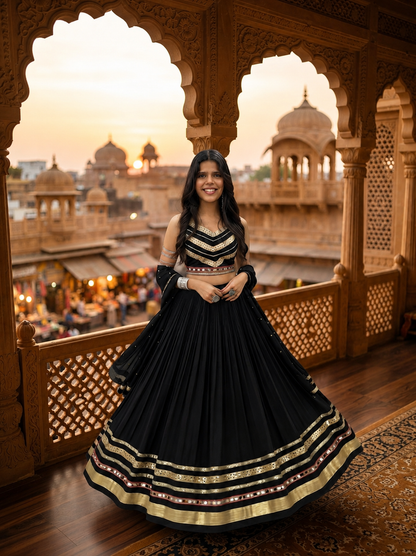 Navratri Special Pure Cotton Lehenga Choli with Vintage Dupatta | 6 Meter Flair | Gamthi Work