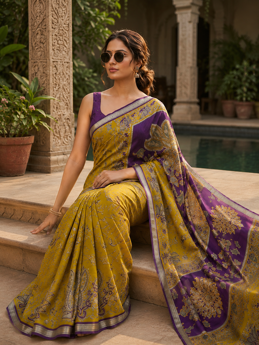 Premium Ajrakh Heavy Marsh Mellow Self Saree With Jacquard Border