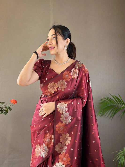 Maroon Floral Saree