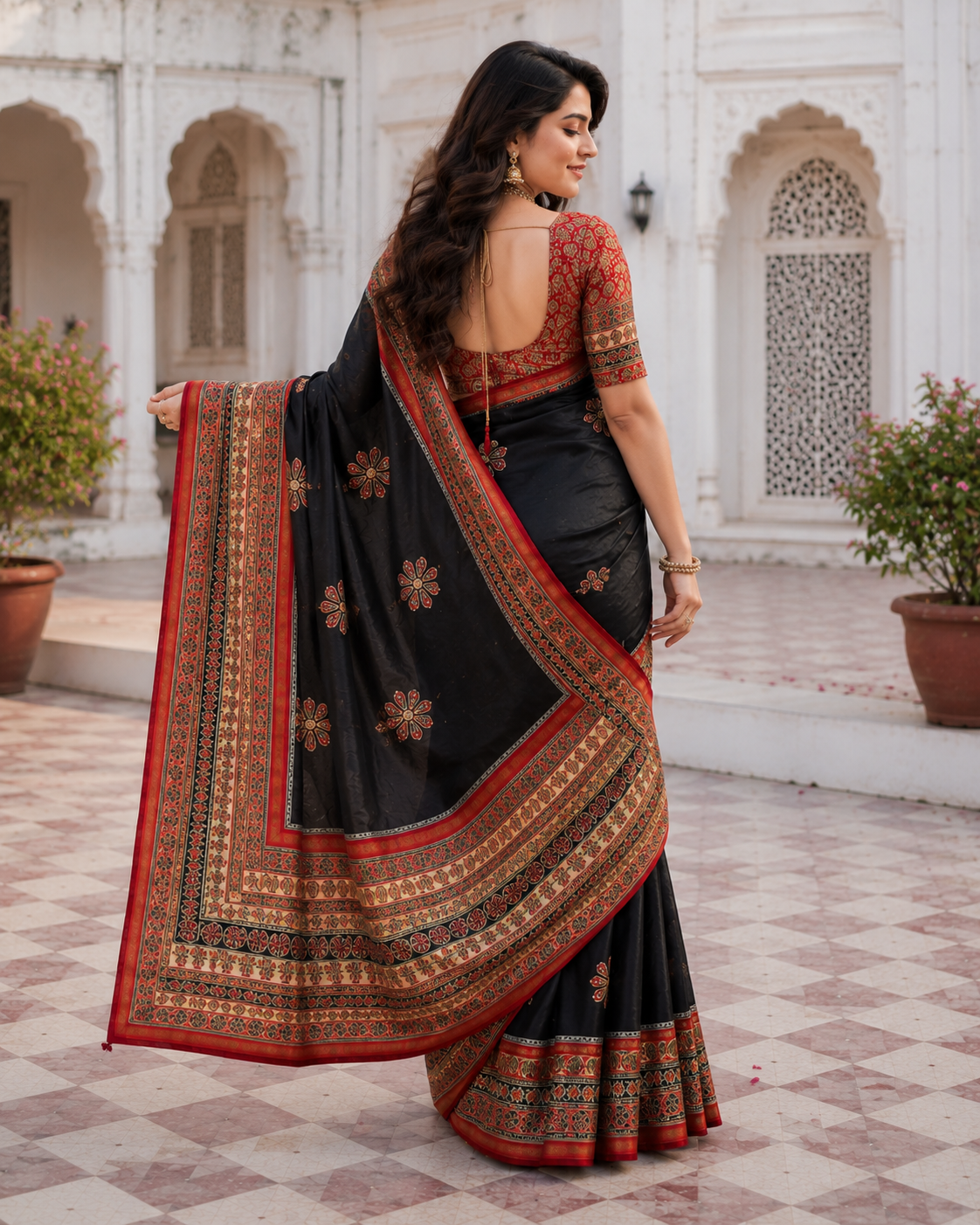 Premium Mul Cotton Printed Saree with Mirror Work & Designer Border