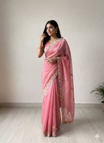 Radha Butterfly Motif Embroidered Crushed Organza Saree