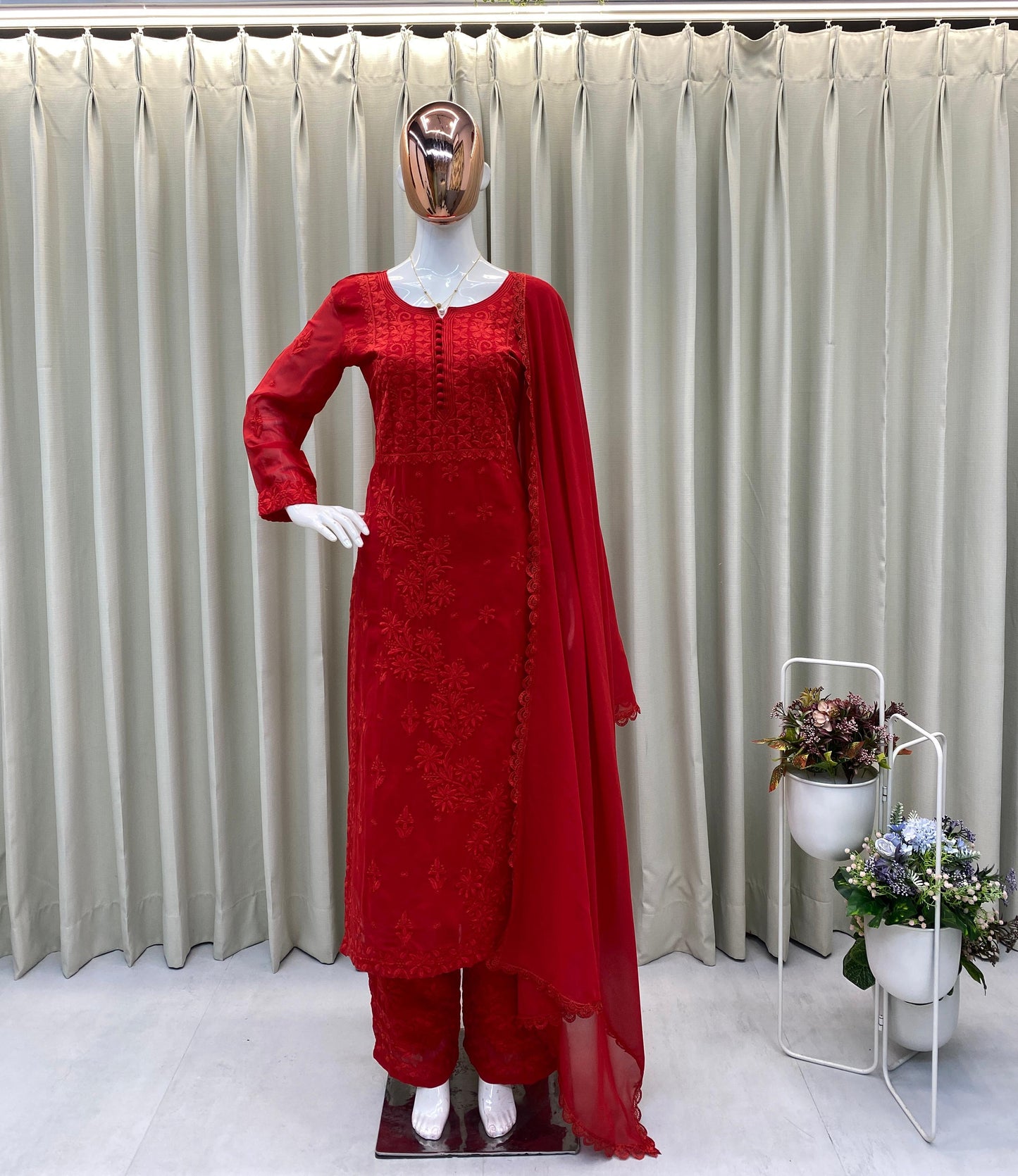 Designer Georgette Embroidered Suit Set With Dupatta
